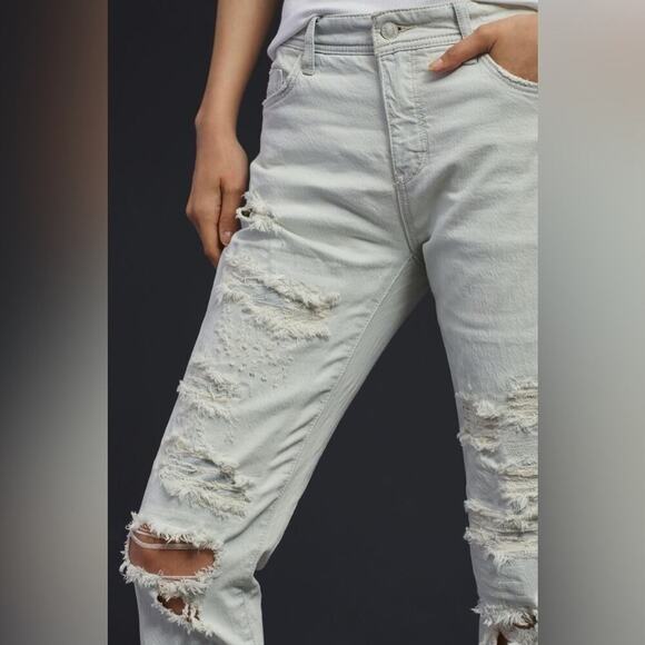 Pilcro Distressed Mid-Rise Slim Boyfriend Jeans in Ocean Studio Size 29 - Picture 13 of 15